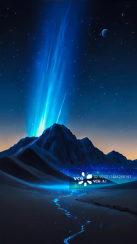 【AI数字艺术】蓝色星空山地科技感海报背景图片素材