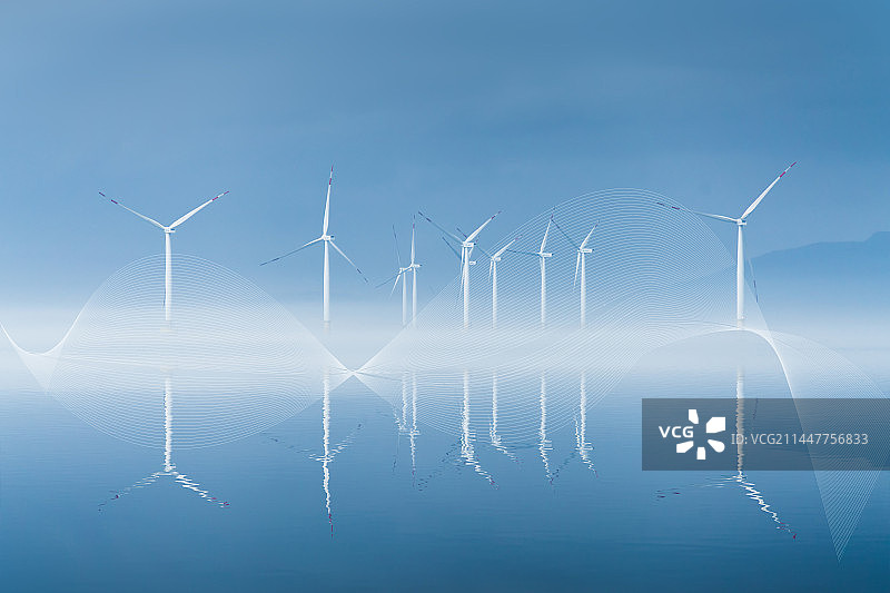 风力发电绿色能源蓝色背景图图片素材