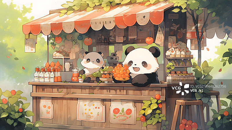 【AI数字艺术】开店的熊猫插画图片素材