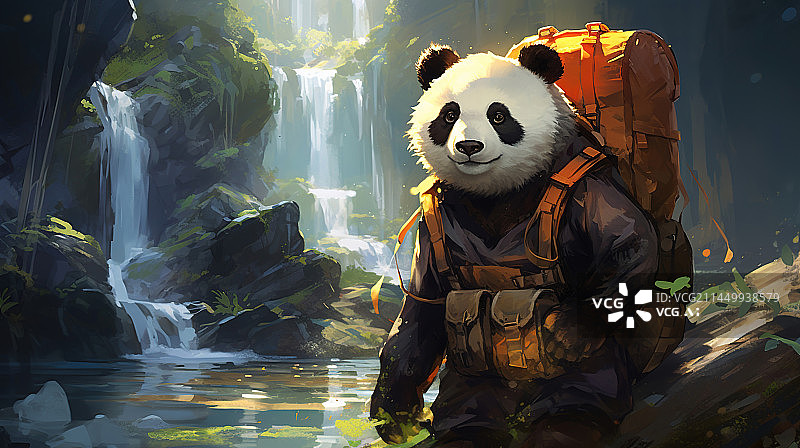 【AI数字艺术】背着书包旅行的可爱大熊猫图片素材