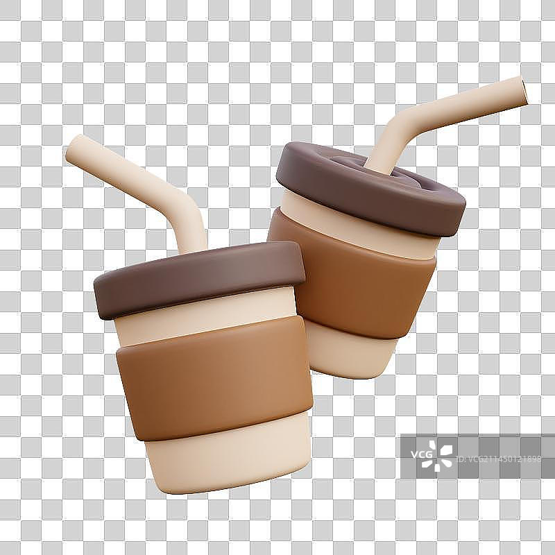 3D立体2个咖啡杯外卖饮料元素图片素材