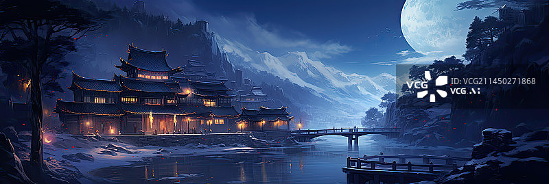 【AI数字艺术】中国古代城市的夜景图片素材