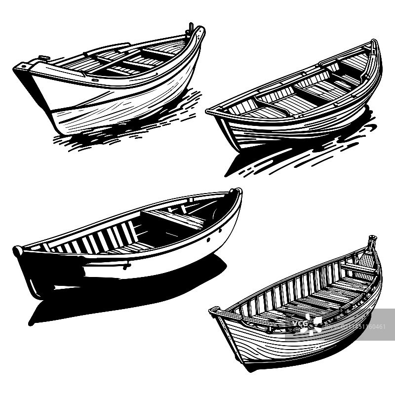 小船白色背景上的黑色轮廓图片素材