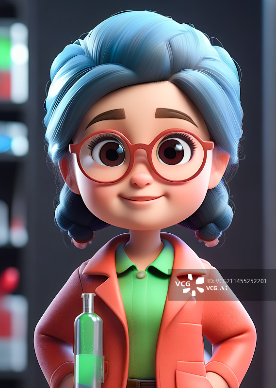 【AI数字艺术】戴眼镜的女科学家3D卡通手办图片素材