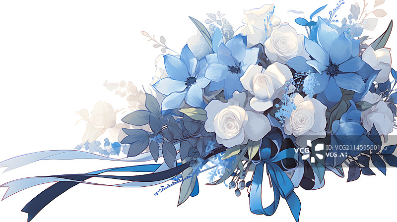 【AI数字艺术】蓝色花束插画图片素材