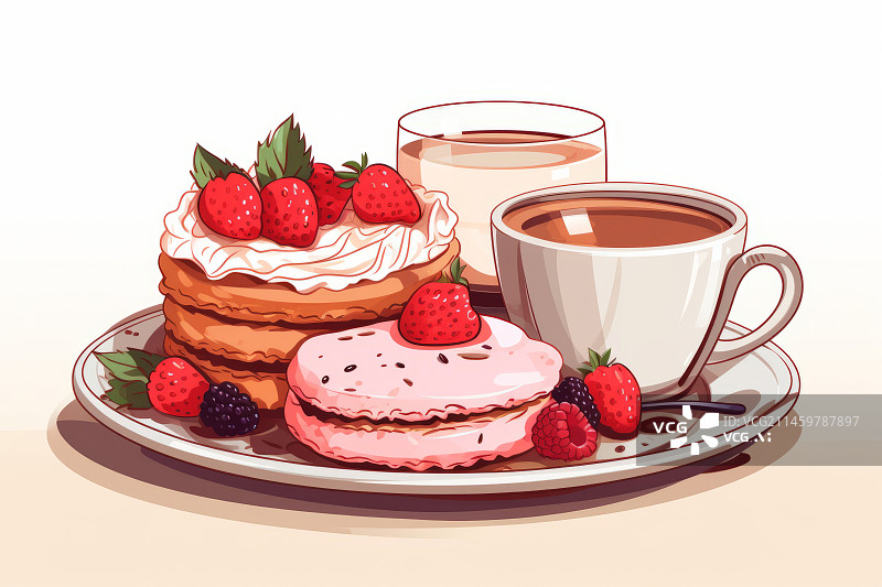 【AI数字艺术】甜点咖啡下午茶插画图片素材