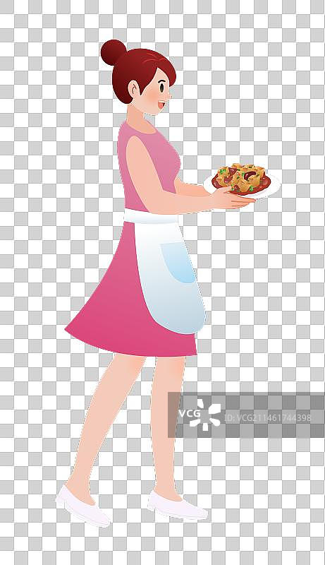 端着菜的女人扁平风格插画元素图片素材