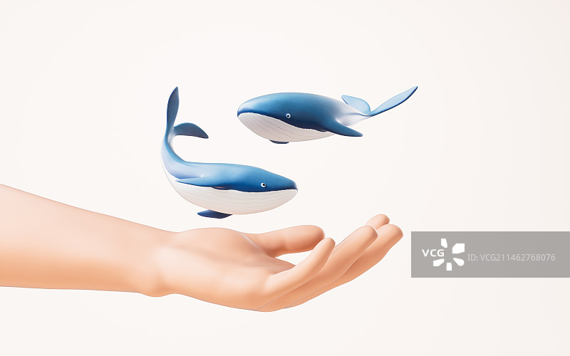 手部拿着的鲸鱼3D渲染图片素材