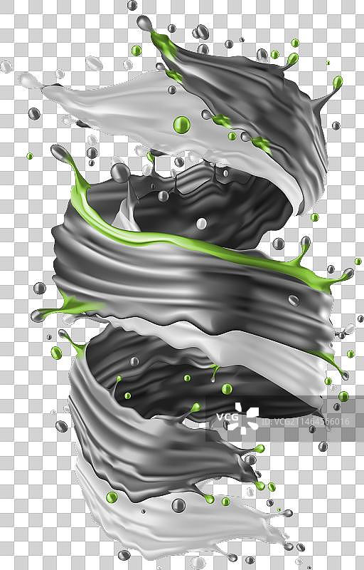逼真的三维牛奶和绿茶螺旋混合设计图片素材