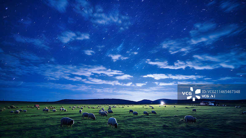 【AI数字艺术】唯美放羊夜景插画图片素材
