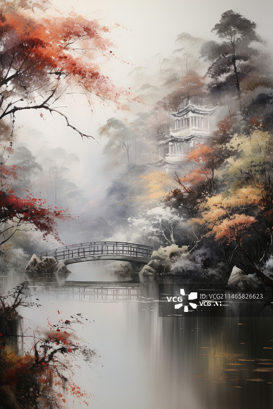 【AI数字艺术】国潮风的中国传统风景画图片素材