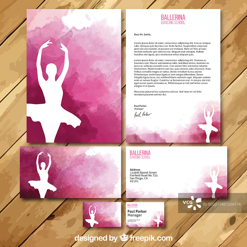 芭蕾舞者水彩名片和信件图片素材