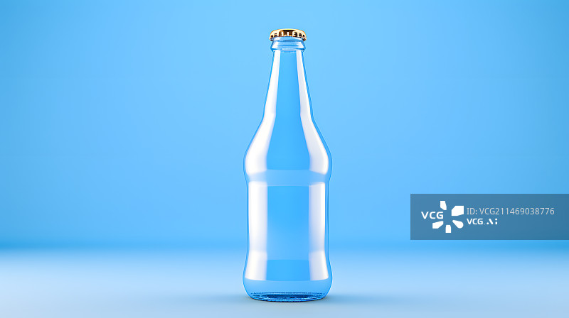 【AI数字艺术】三维渲染的蓝色透明玻璃酒瓶素材图片素材