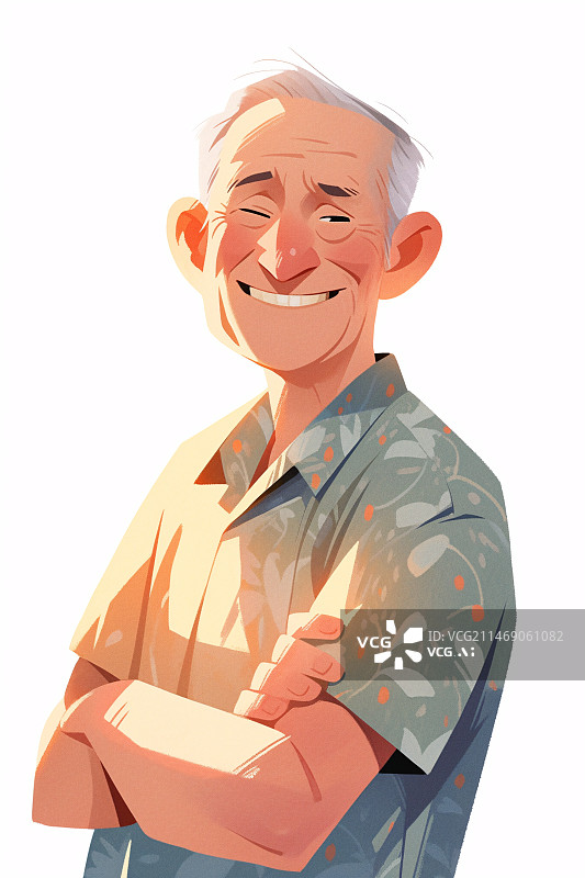【AI数字艺术】可爱的老爷爷人物插画，父亲节概念插图图片素材