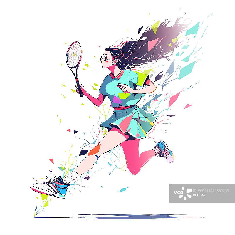 【AI数字艺术】打羽毛球女生扁平风插画图片素材