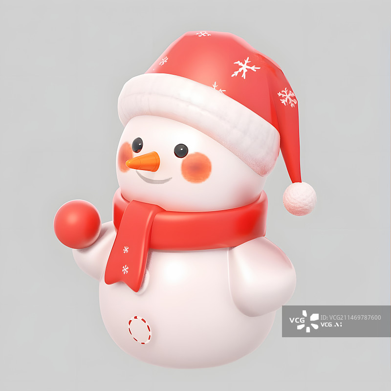 【AI数字艺术】可爱的3D戴围巾帽子的圣诞小雪人图片素材