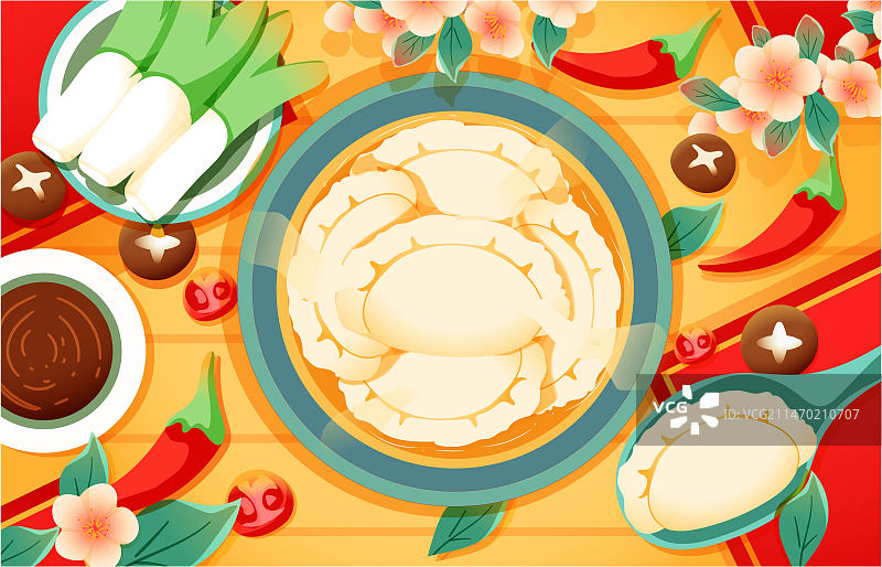 矢量手绘饺子美食冬至过年插画图片素材