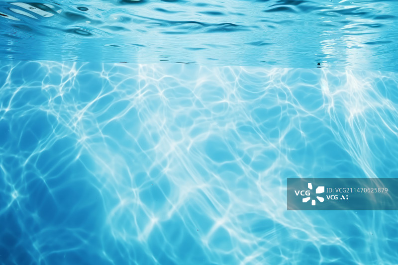 【AI数字艺术】蓝色游泳池水面水下光线光影背景图片素材