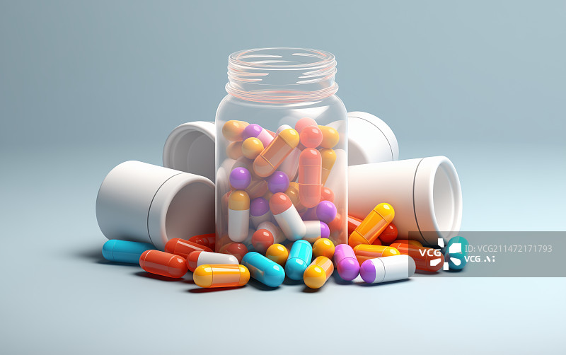【AI数字艺术】彩色的胶囊，药品，药瓶图片素材