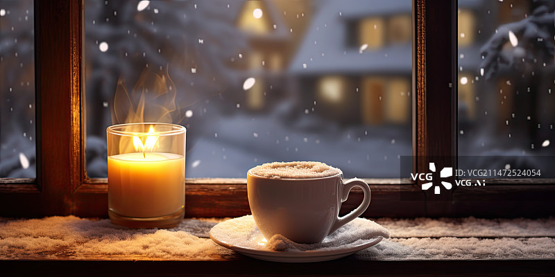 【AI数字艺术】冬日窗口的温馨图片素材