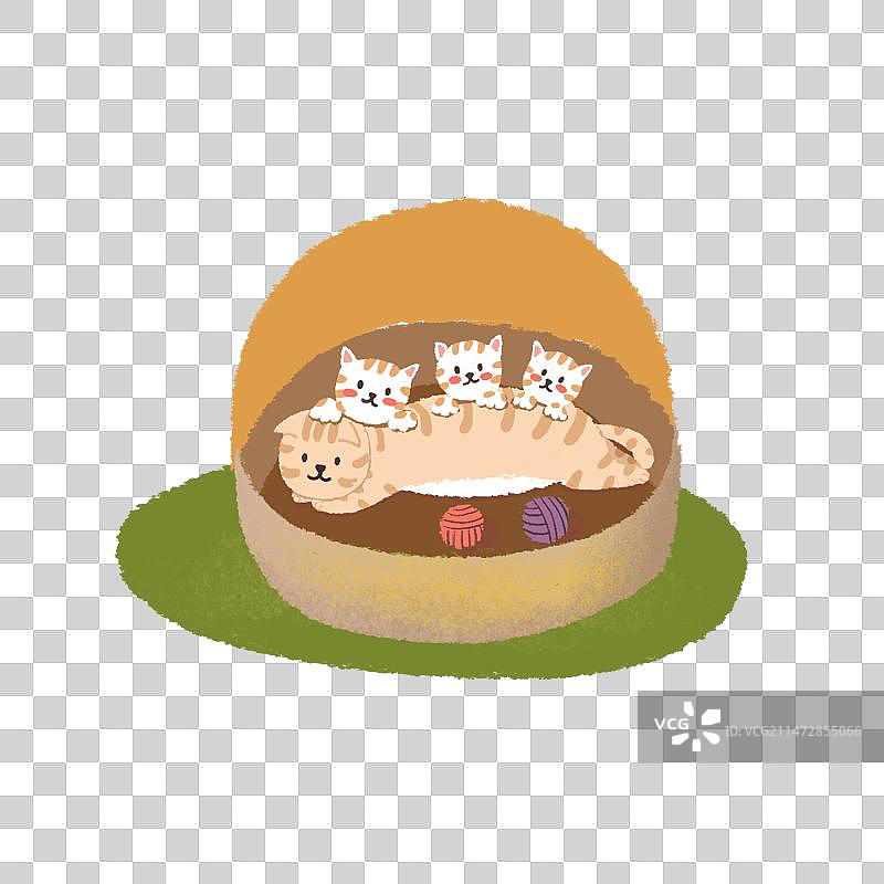 圆形猫窝小猫咪插画元素图片素材