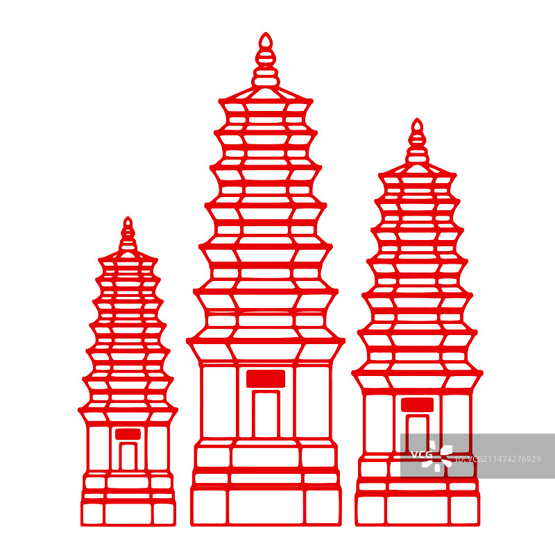 剪纸风格传统建筑塔图片素材