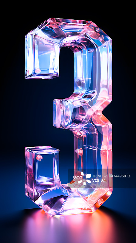 【AI数字艺术】透明玻璃材质数字3图片素材