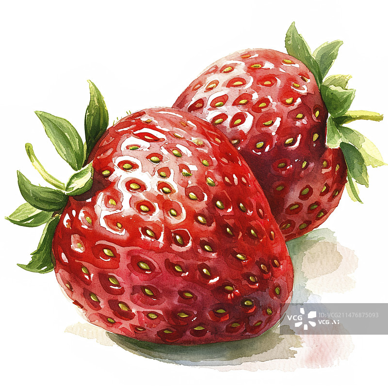【AI数字艺术】草莓特写水彩画图片素材