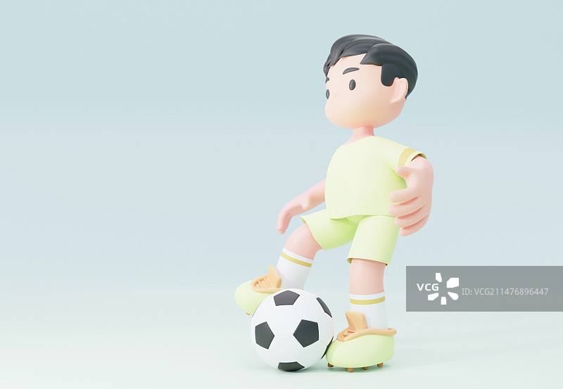 3D渲染可爱卡通小学生体育世界杯足球运动员图片素材