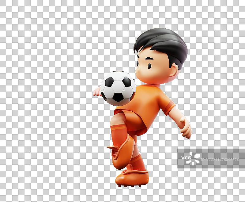 D渲染可爱卡通小学生体育世界杯足球运动员图片素材
