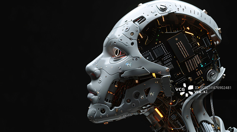 【AI数字艺术】代表未来技术和人工智能的人形机器人头部图片素材