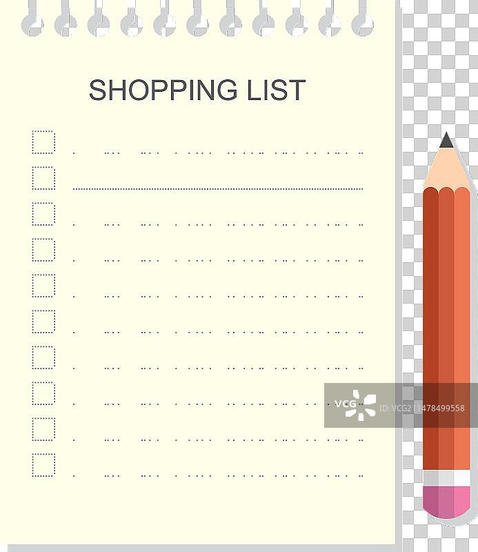 购物清单图标在平面风格备忘录页面上图片素材