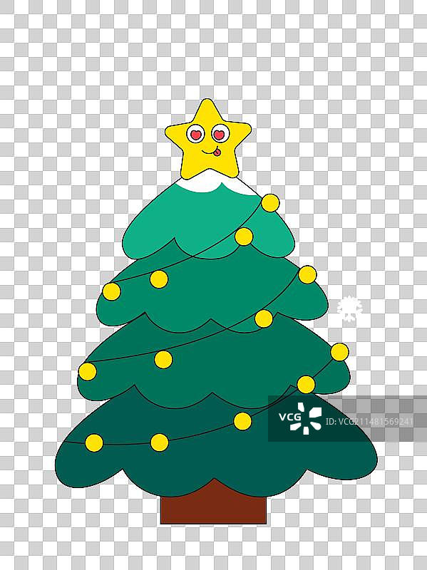 一颗挂着灯饰的圣诞树扁平风元素图片素材
