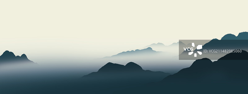 新中式水墨山水春夏云雾风景插画图片素材