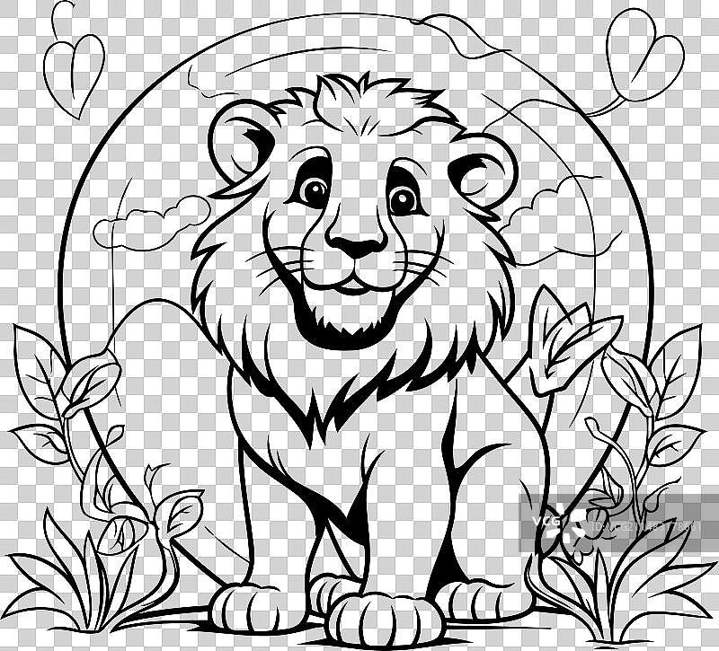 黑白卡通狮子动物为图片素材