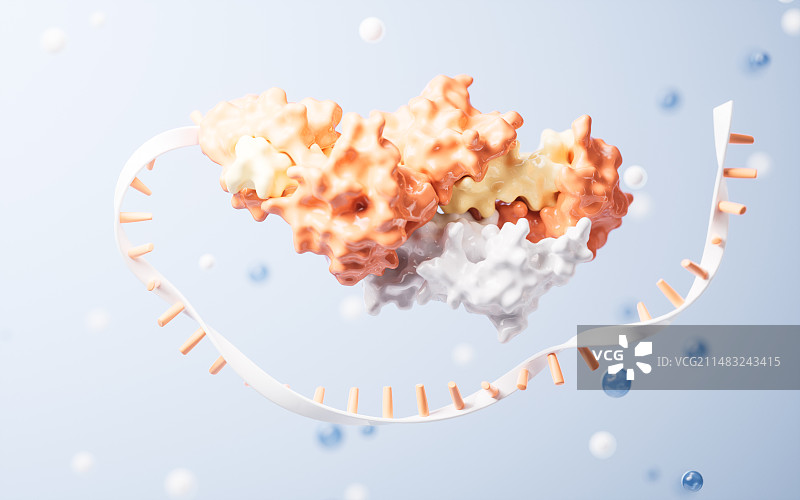 生物科技概念RNA基因与蛋白质3D渲染图片素材