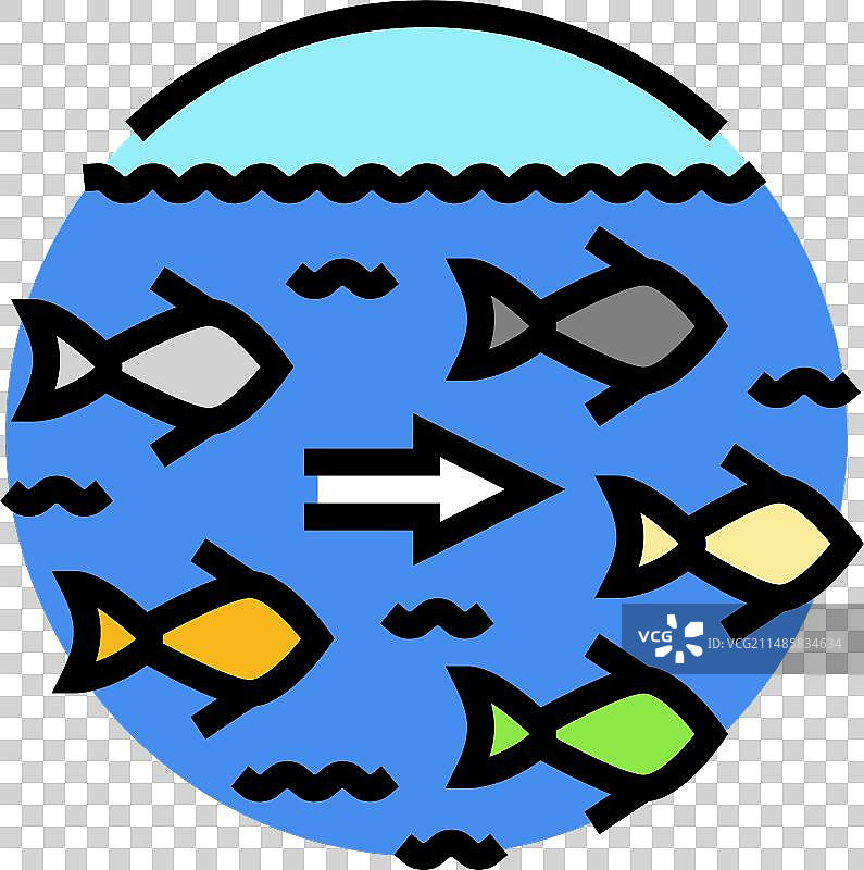 鱼类迁徙水力发电彩色图标图片素材