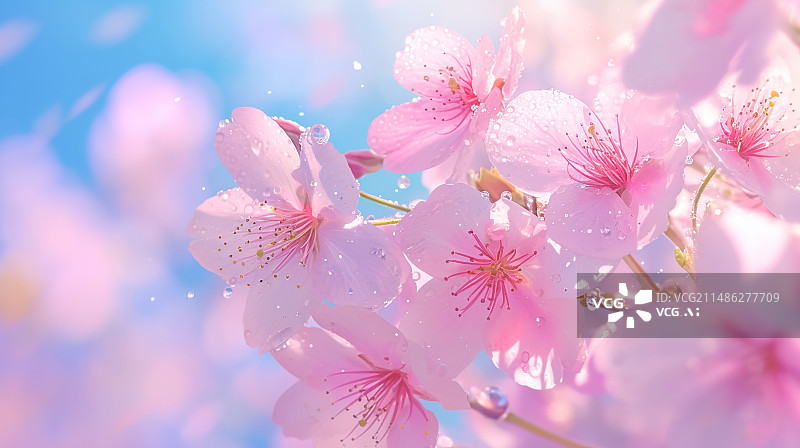 【AI数字艺术】春天浪漫粉色樱花特写,二十四节气春分图片素材
