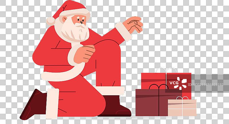 穿着红色服装的圣诞老人坐在附近的地板上图片素材