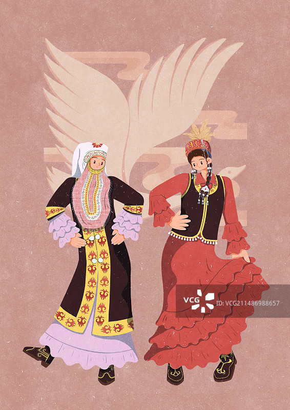 哈萨克族不同年龄女性服饰图片素材