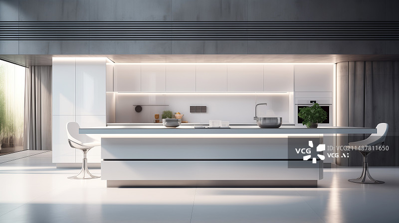 【AI数字艺术】3D未来科技感餐厅厨房背景壁纸图片素材
