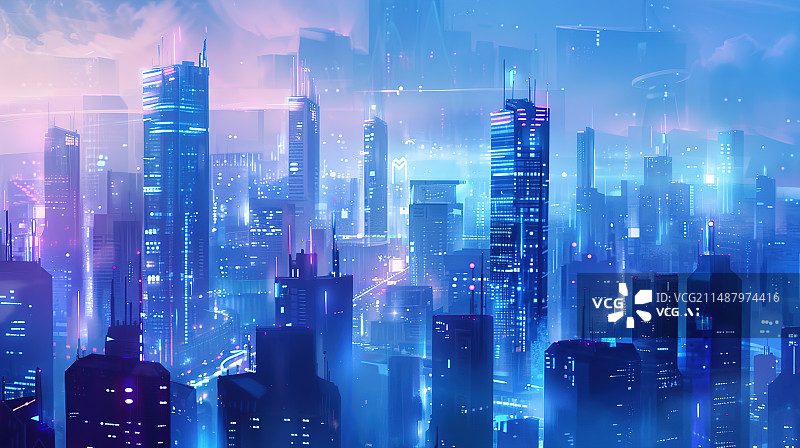 【AI数字艺术】科技风格未来城市抽象背景图片素材