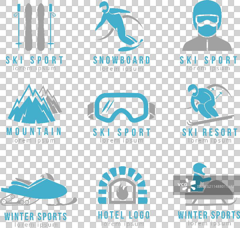 滑雪场和山间酒店的标志设置图片素材
