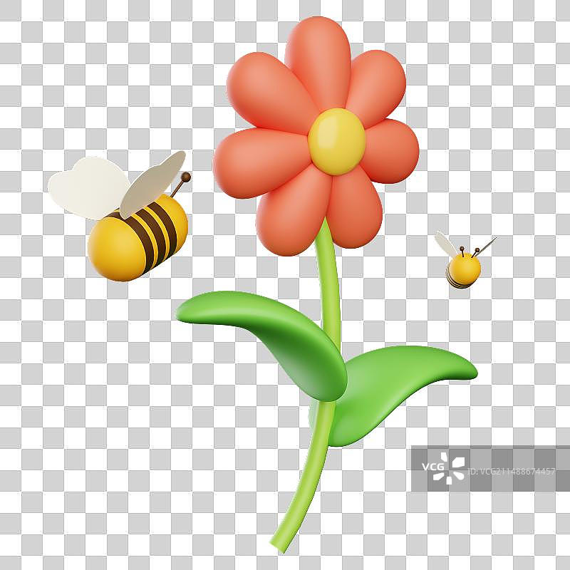 3D渲染蜜蜂花朵插画免抠元素图片素材
