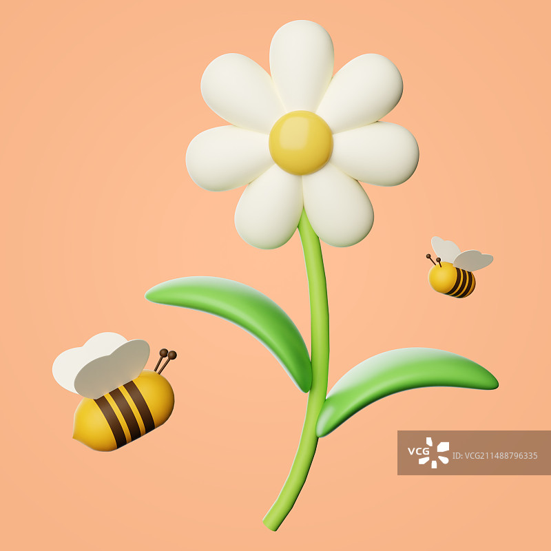 3D渲染蜜蜂花朵插画图片素材
