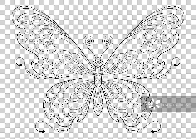 蝴蝶线稿国风矢量插画元素图片素材
