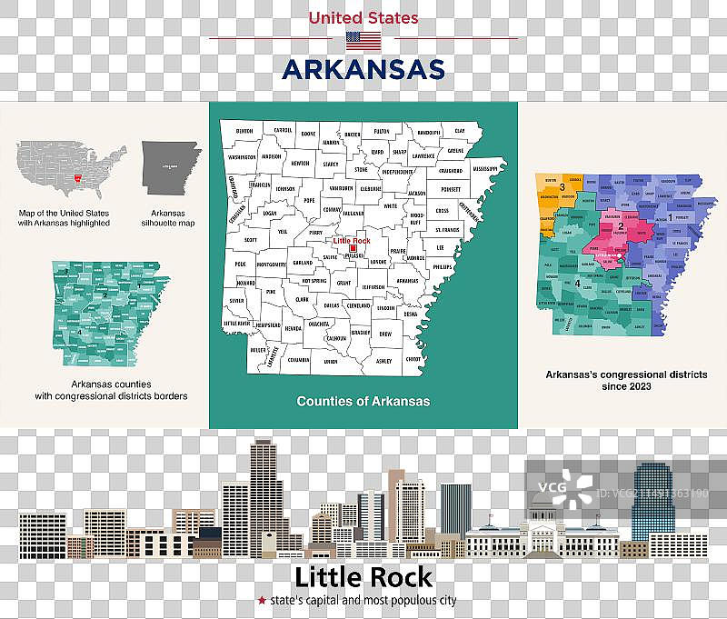 阿肯色县地图和国会地图图片素材