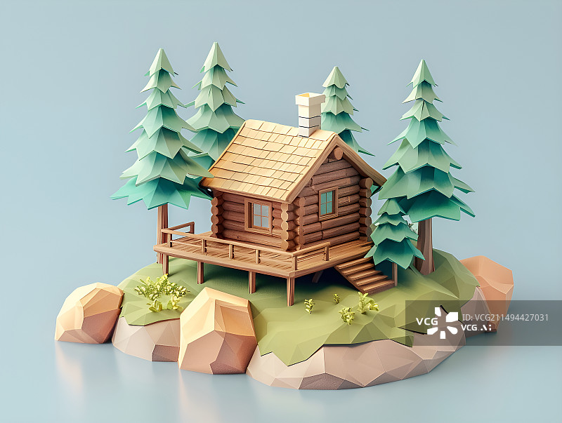 【AI数字艺术】木制小屋微缩景观图片素材
