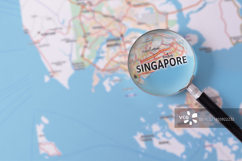 查阅新加坡放大镜地图图片素材