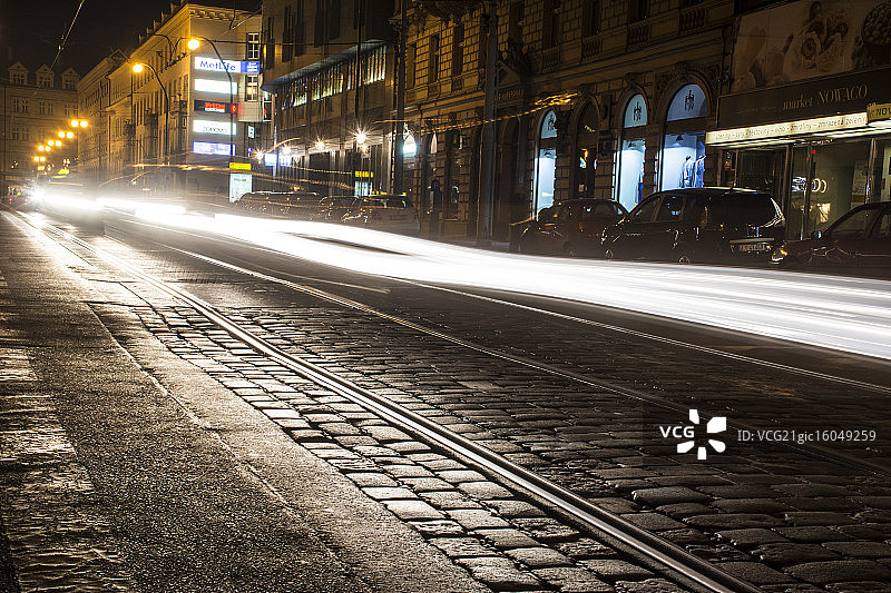捷克首都布拉格夜晚的道路图片素材